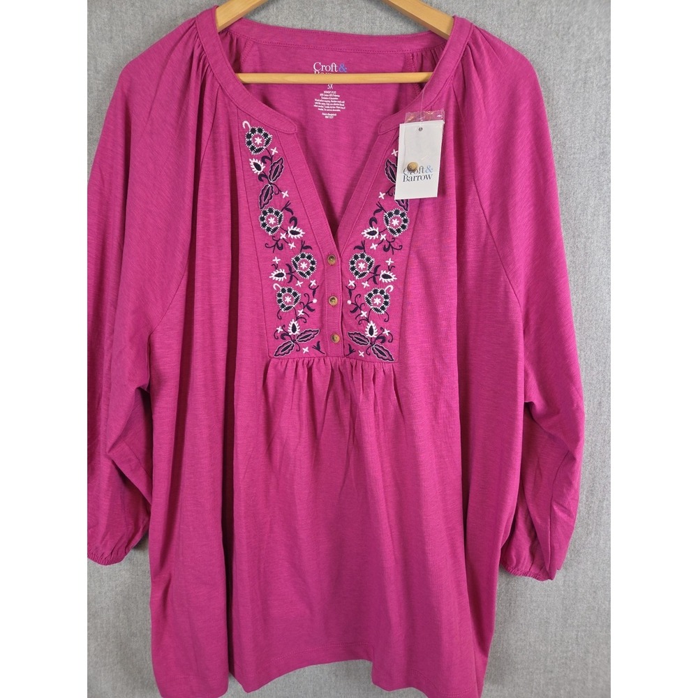 Croft & Barrow Henley Print Top 3XL Whimsy Boho Loose Flowy Pullover Career NEW